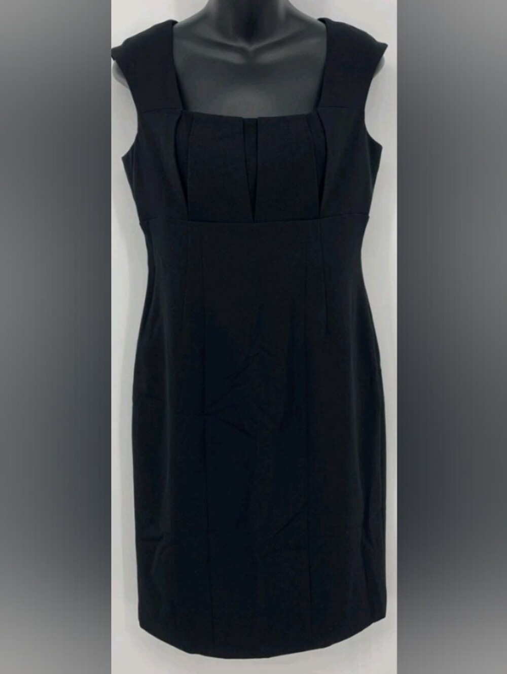 Calvin Klein Classic Black Sheath Dress w/Pleated Bodice Sz 10